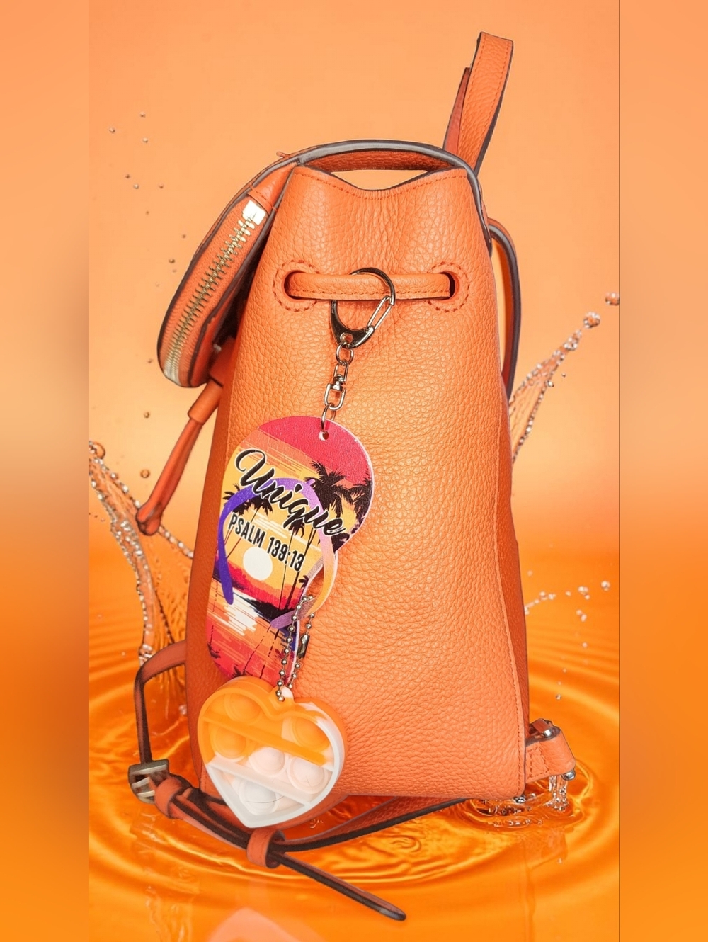 Kate Spade Leila Medium Flap Backpack In Orange & Couple Of Charms - Picture 6 of 16